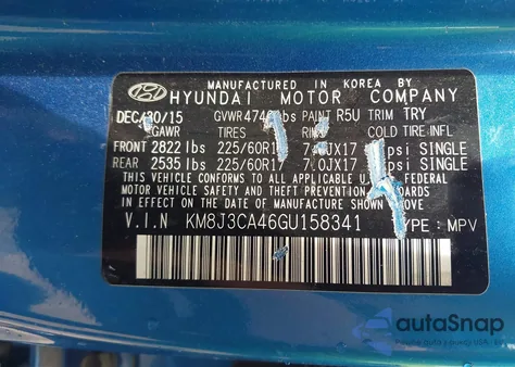 2016 Hyundai Tucson Se from USA, damaged, VIN KM8J3CA46GU158341